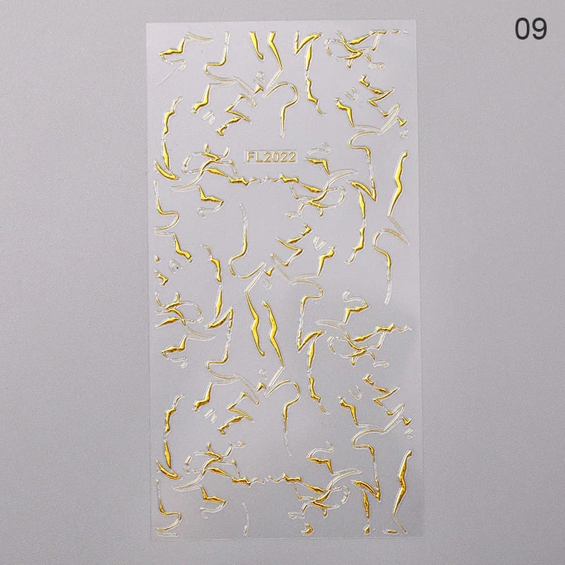 Gold 3D Nail Sticker Curve Stripe Lines Nails Stickers Gradient Adhesive Striping Tape Nail Foil Nail Art Stickers Decals Silver-Nail Inspo