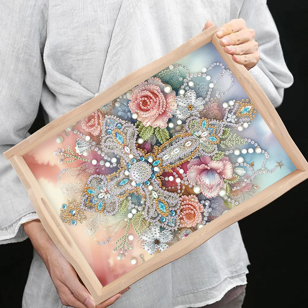 DIY Cross Wooden 5D Diamond Painting Tray Art Craft with Handles for Home Decor