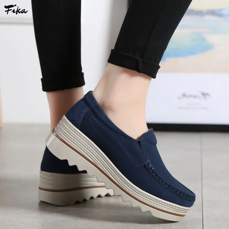 Women Spring Flats Shoes Platform Slip On Flats Heels Sneakers 2021 Womens Suede Leather Ladies Loafers Moccasins Casual Shoes