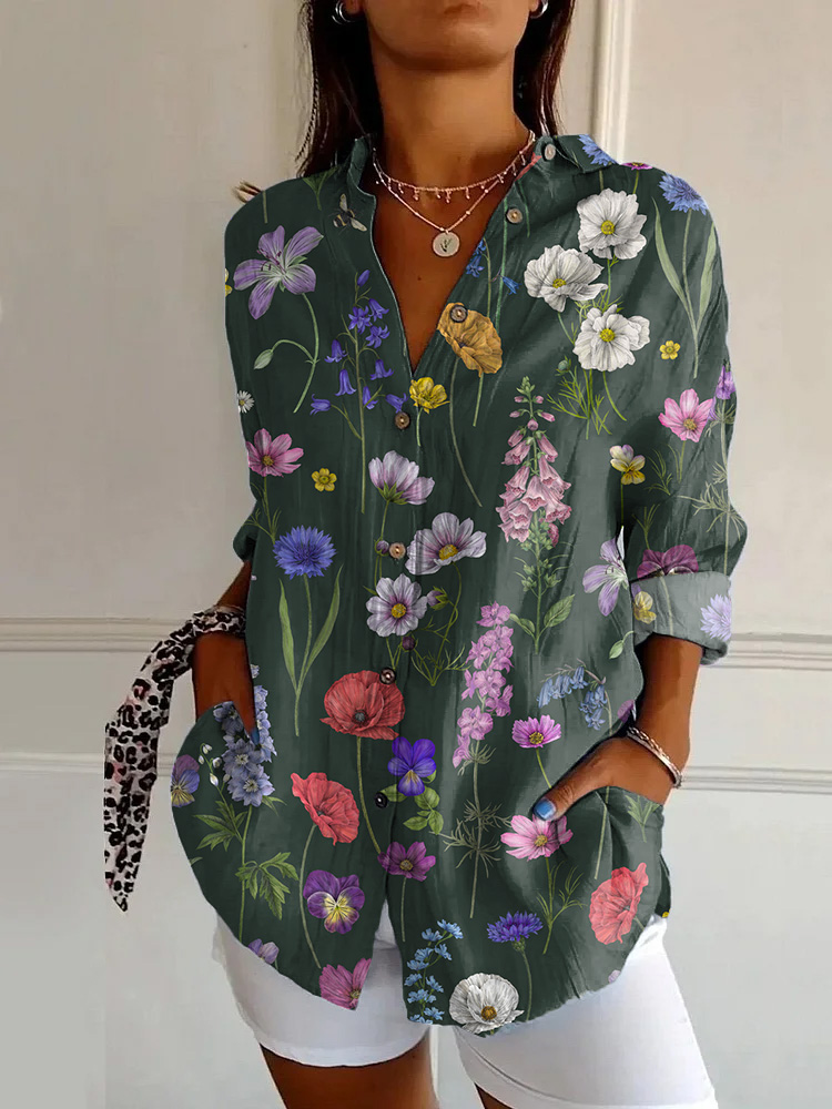 Vintage Floral Print Long Sleeve Shirt