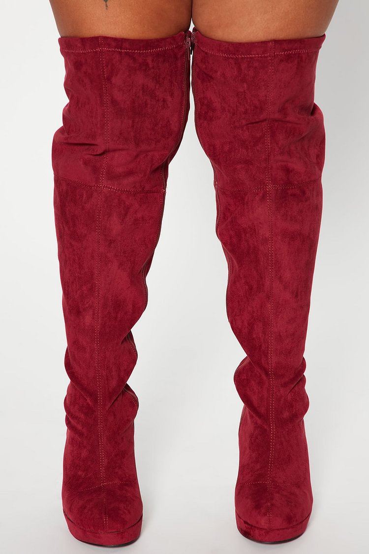 Becca Over The Knee Boots - Burgundy