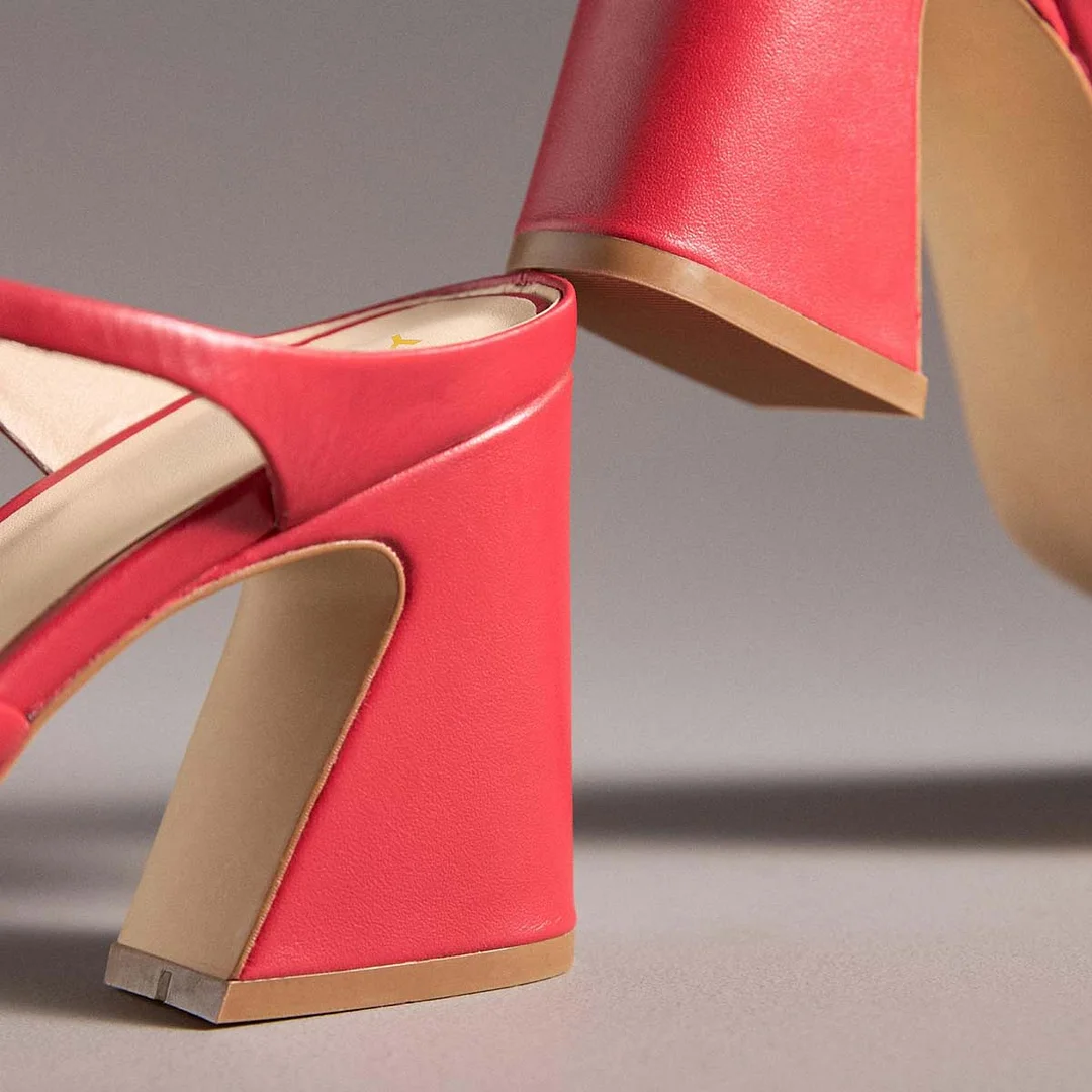 Vegan Leather Square Toe Buckle Fastening Strap Red Mary Janes