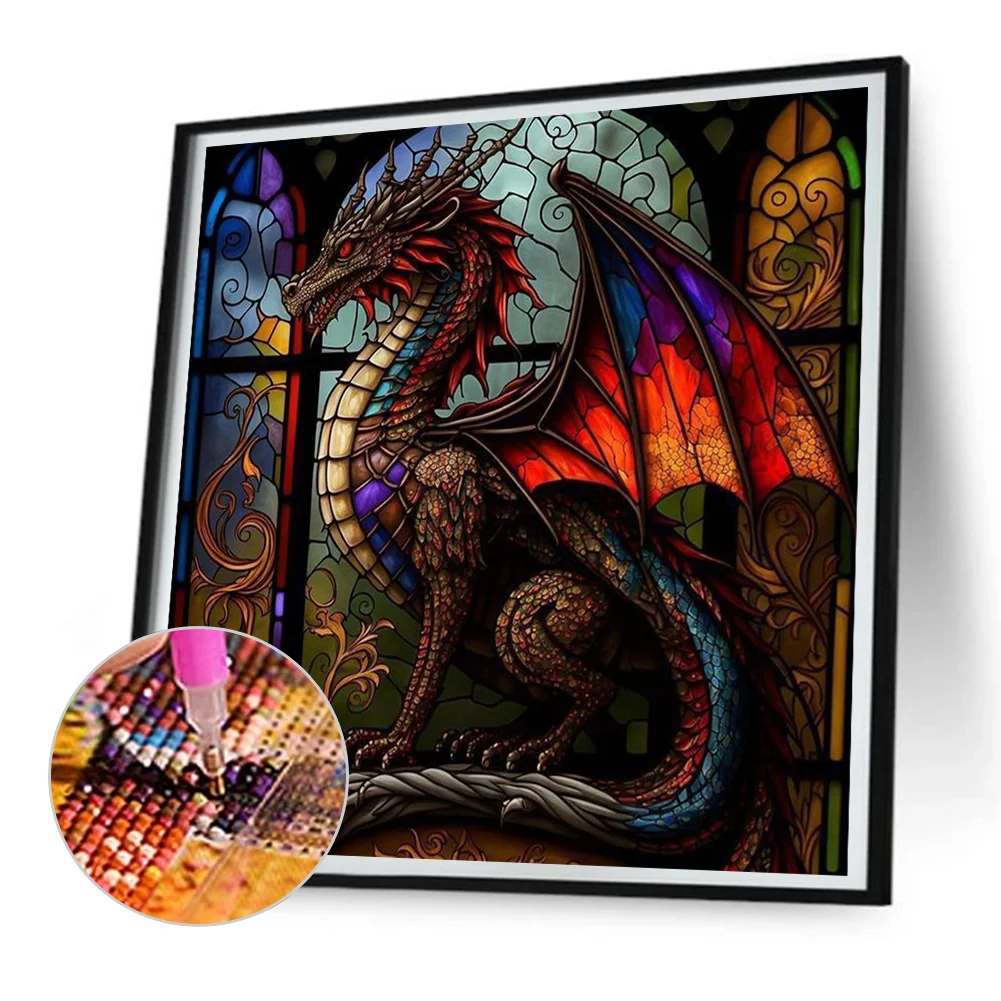Diamond Painting - Full Round Drill - Stained Glass Dragon(30*30cm)