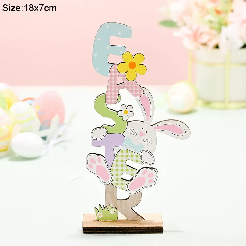 Easter Wooden Ornaments Decoration Cute Rabbit Bunny Egg Faceless Gnome Wood DIY Craft Spring Easter Home Decor Kids Gift Toy