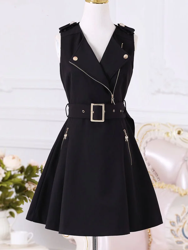 Minimalist Chic Belted Zipper Vest Dress
