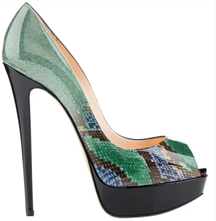 150mm Sky High Platform High Heels Gradient Green-vocosishoes
