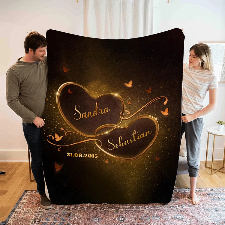Personalized Couple Blanket Custom 2 Names & Date Blanket Heart Valentine's Day Anniversary Gift for Couples