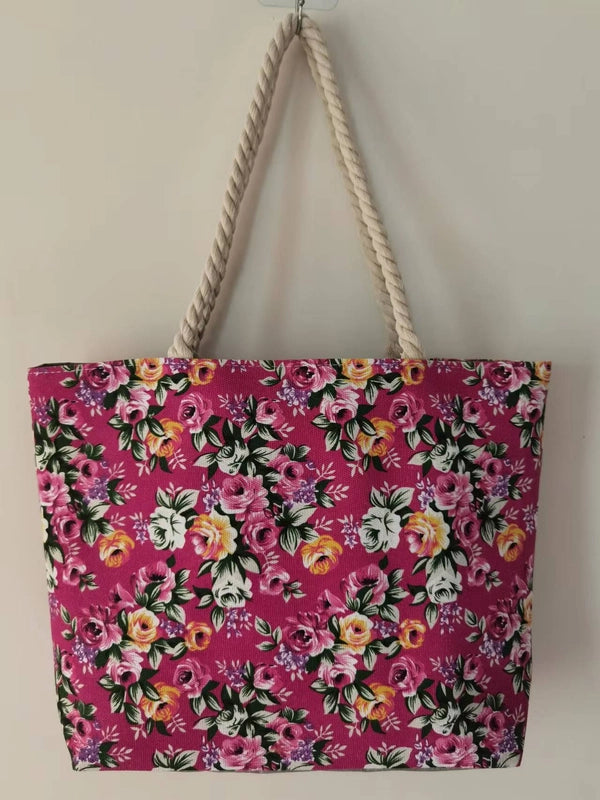 Women’s Canvas Flower Classic Style Square Zipper Tote Bag