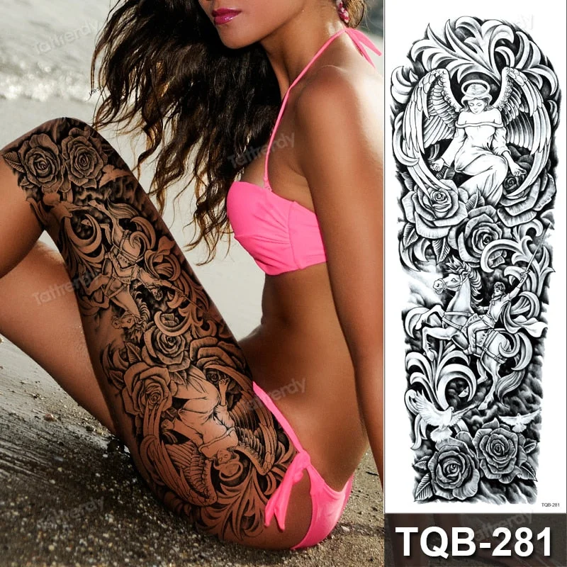 Totem Tribal Dragon Dragon Wolf Temporary Tattoos Full Arm Sleeve Large Body Art Painting Men Adult Sexy Tattoo Waterproof Black