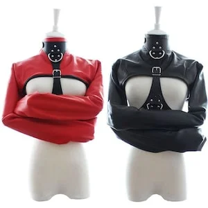 Pornhint Straitjacket BDSM Adult Games Fetish Open Breast Cupless Leather Bondage Strait jacket Top Women's Restraint Straight Jacket Costume