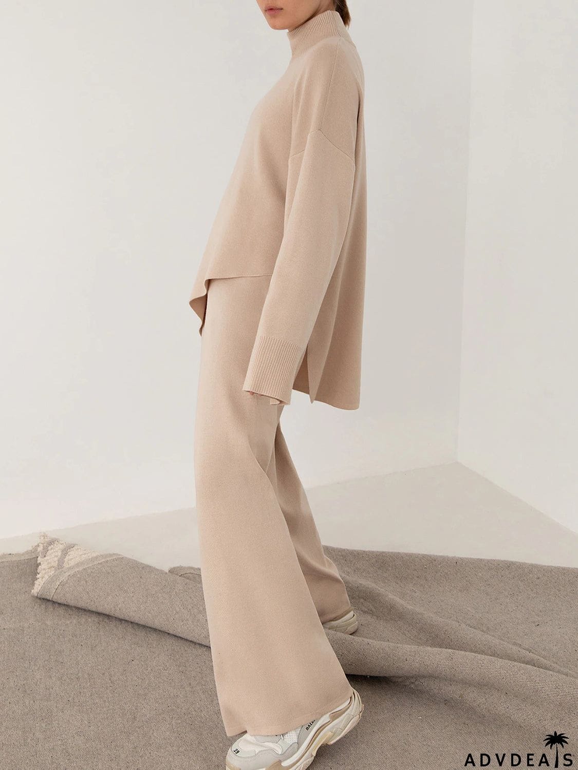 Asymmetrical Hem Knit Top and Pants Set