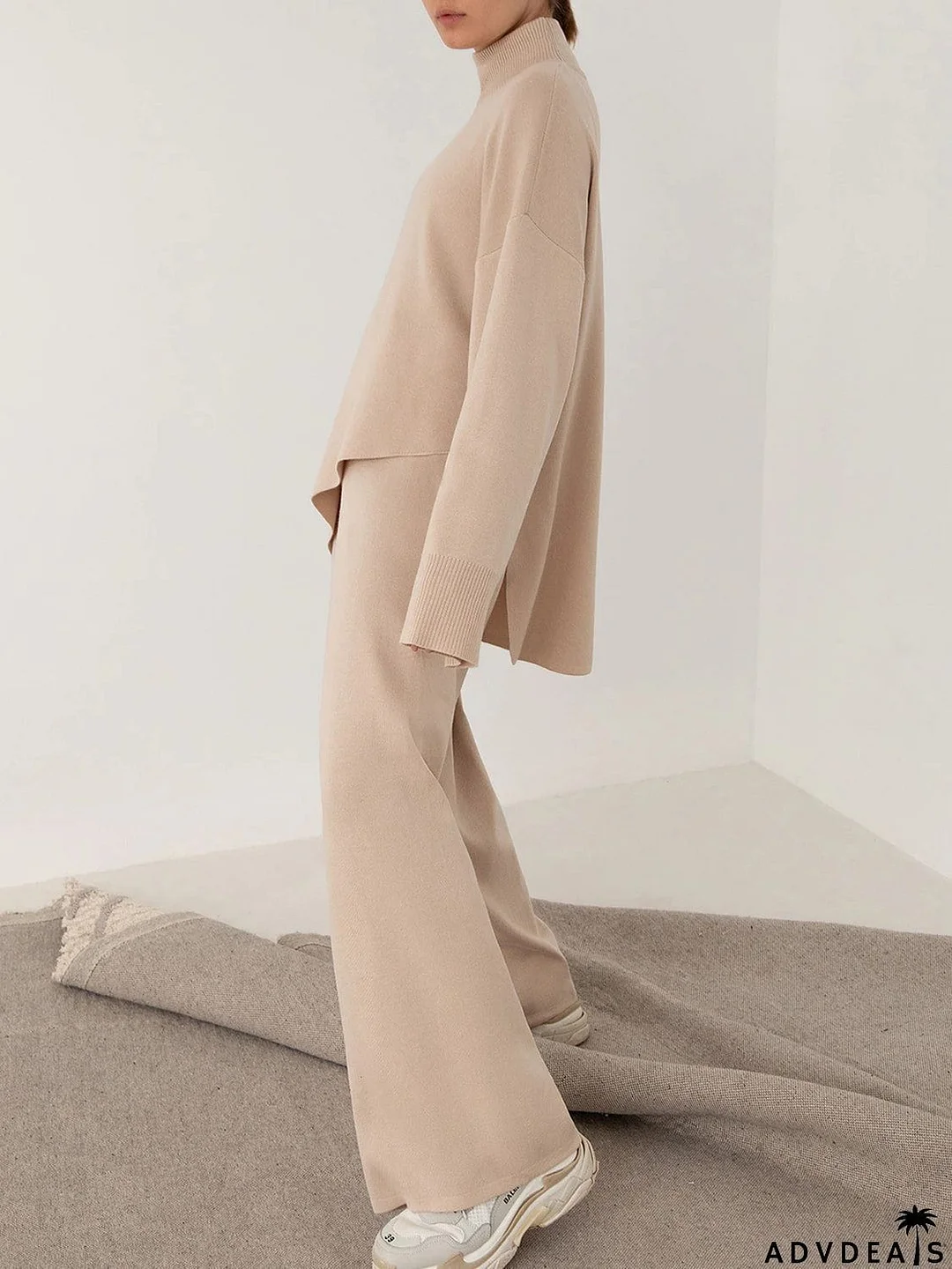 Asymmetrical Hem Knit Top and Pants Set