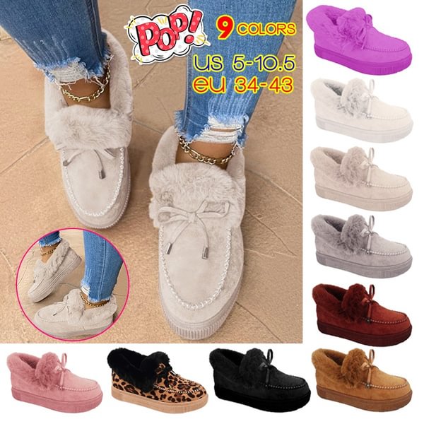 9 Colors Women Fashion Slip On Shoes Flat Loafers Suede Comfortable Soft Faux Fur Boots Autumn Winter Lightweight Warm Slides Slippers Daily Casual Shoes Outdoor Anti-Slip Platform Shoes - Shop Trendy Women's Fashion | TeeYours