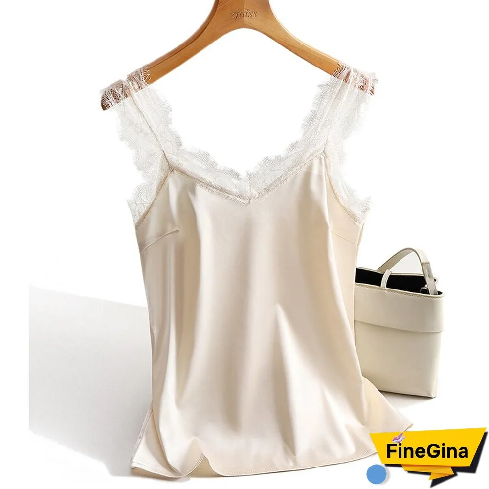 Sexy Lace Tank Tops Women Silk Sleeveless V Neck Womens Camisole Halte Tank Top Feminino Slim White Summer Woman Clothe