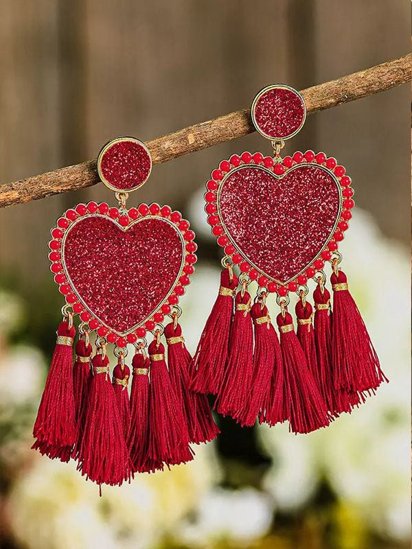 Valentine Glitter Tassel Love Heart Earrings