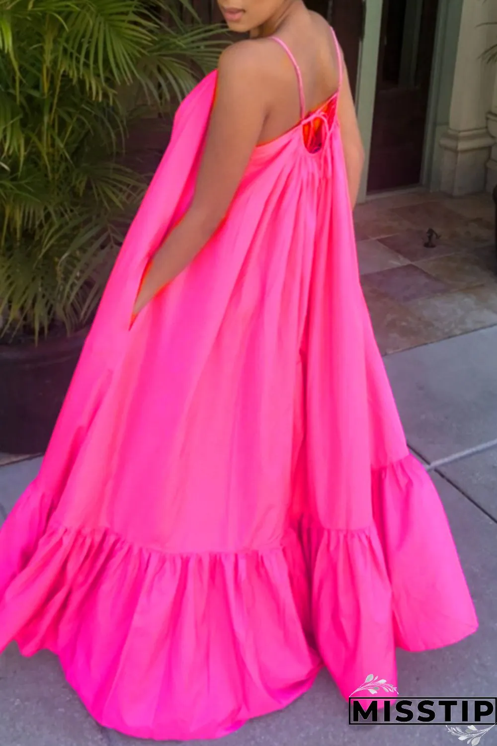 Pink Sexy Casual Solid Backless Spaghetti Strap Loose Sling Dress