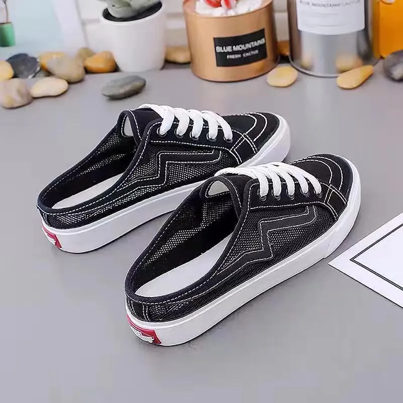 Baotou half slippers women's outer wear fashion 2021 new summer women's shoes mesh breathable white shoes Korean shoes women