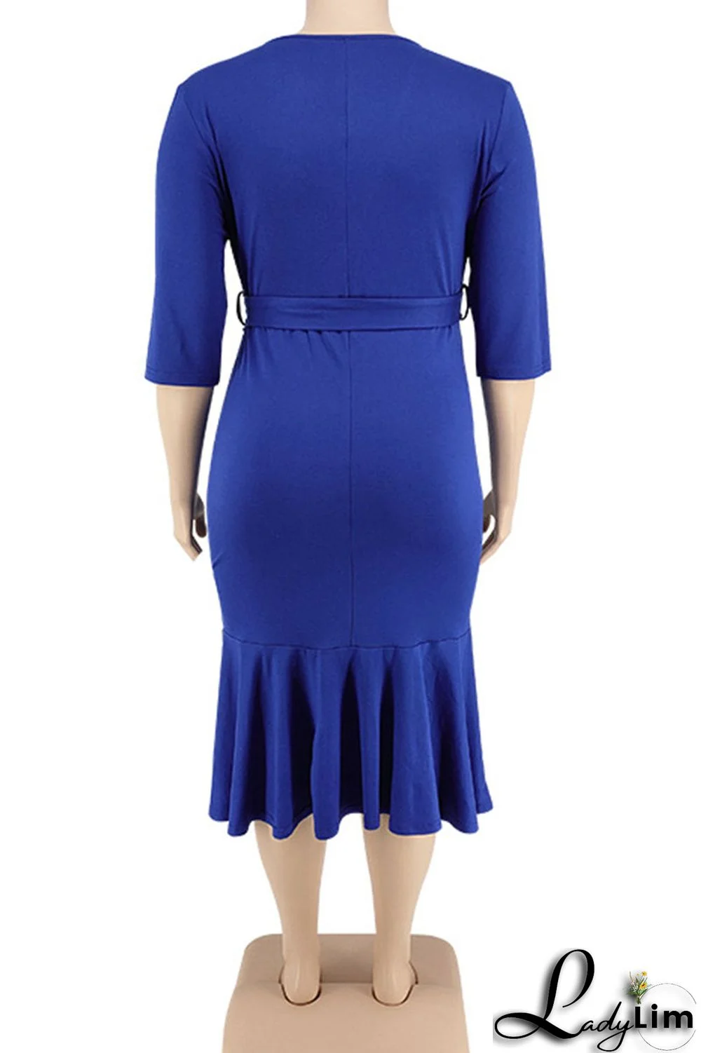 Black Casual Solid Bandage Patchwork Flounce V Neck Straight Plus Size Dresses