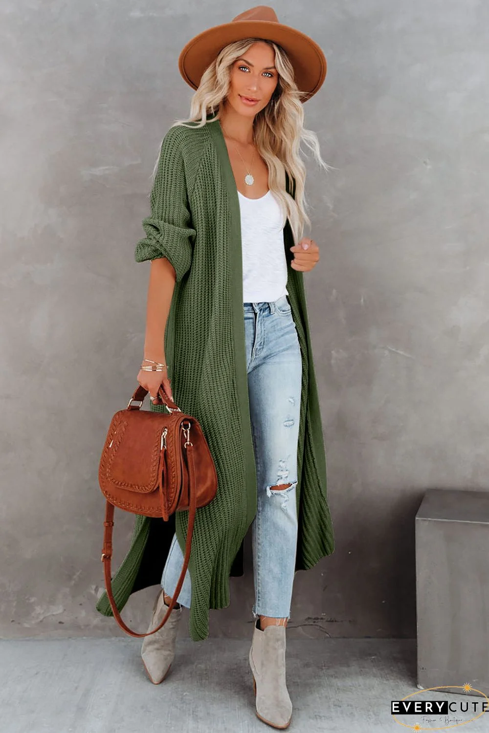 Open Front Side Slit Duster Knit Cardigan