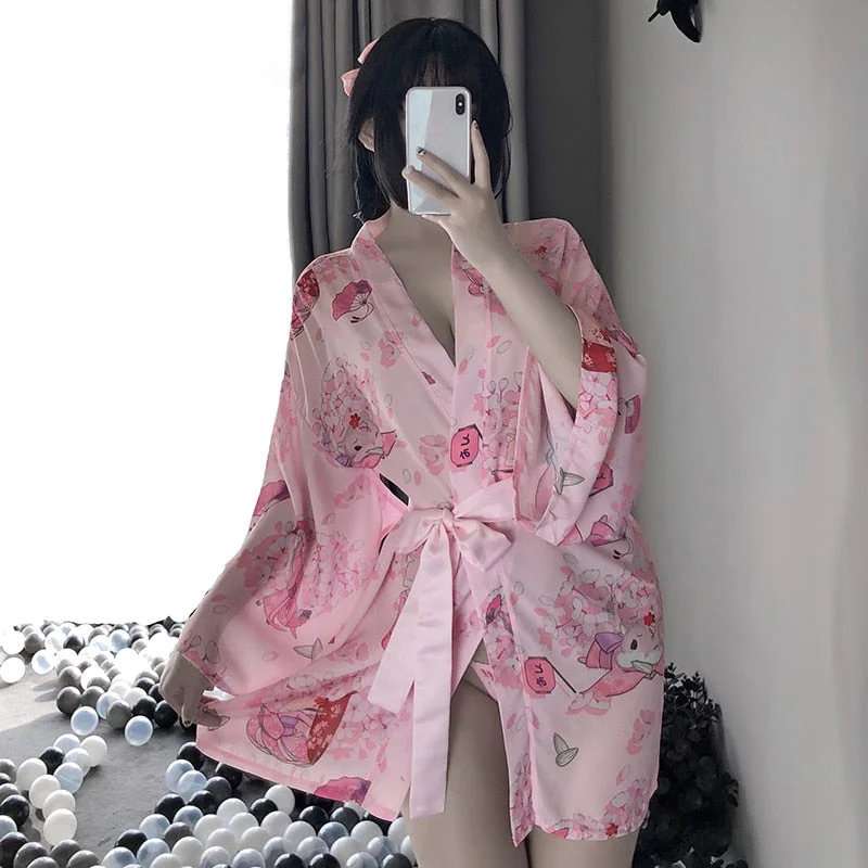 Sexy Kimono Japanese Young Married Women Cosplay Costumes Dew Shoulder Chest AV Outfit For Girls Erotic Soft Material Uniform