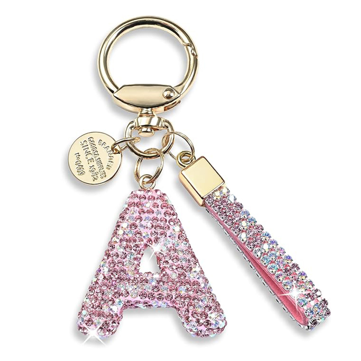 Pink Blue Purple White Initial Letter Keychain Gift for Women Girls Bling Sparkly Cute Backpack Car Key Accessories Lanyard-MERUMOTE