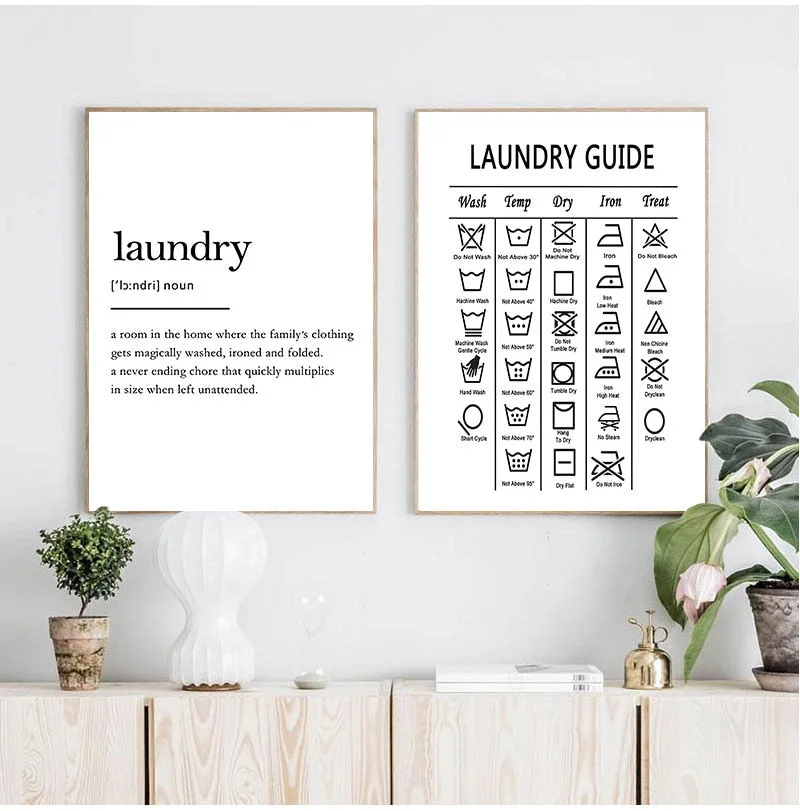 Laundry Guide Canvas Painting Wall Art Laundry Cheat Sheet Poster Print Minimalist Art Poster Wall Pictures For Bathroom Decor