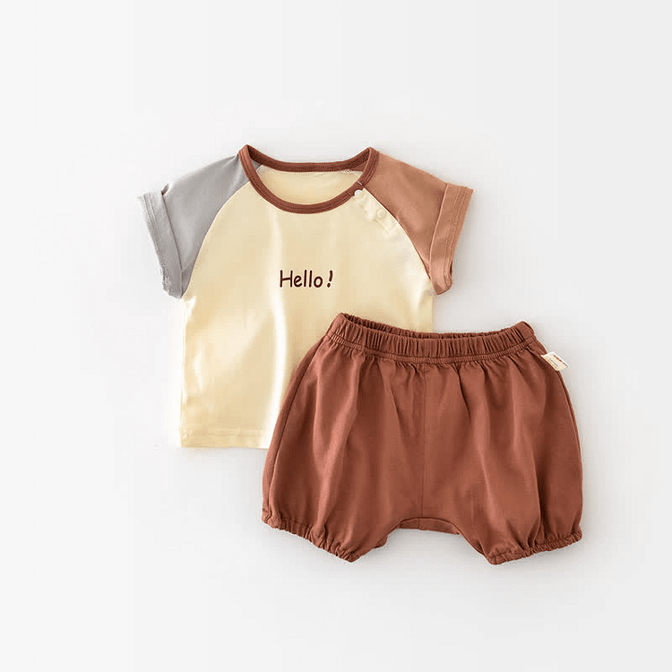 HELLO Baby Contrast Sleeve Tee and Short Set