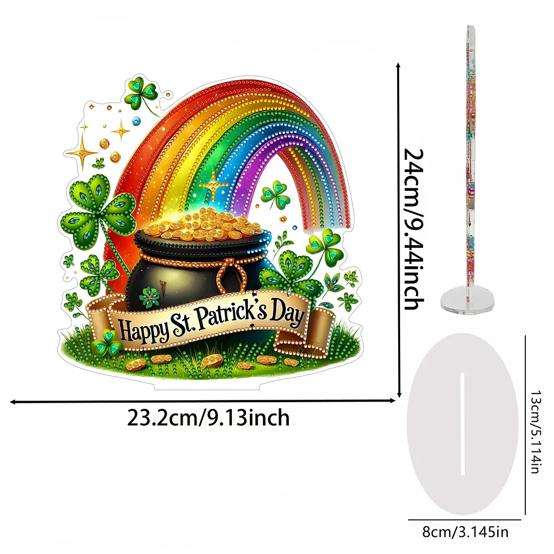 2D Flat DIY Happy St Patricks Day Diamond Painting Tabletop Ornaments Kit Special Shape Crystal Art Craft Decoration Single Side Drill for Living Room Home Office
