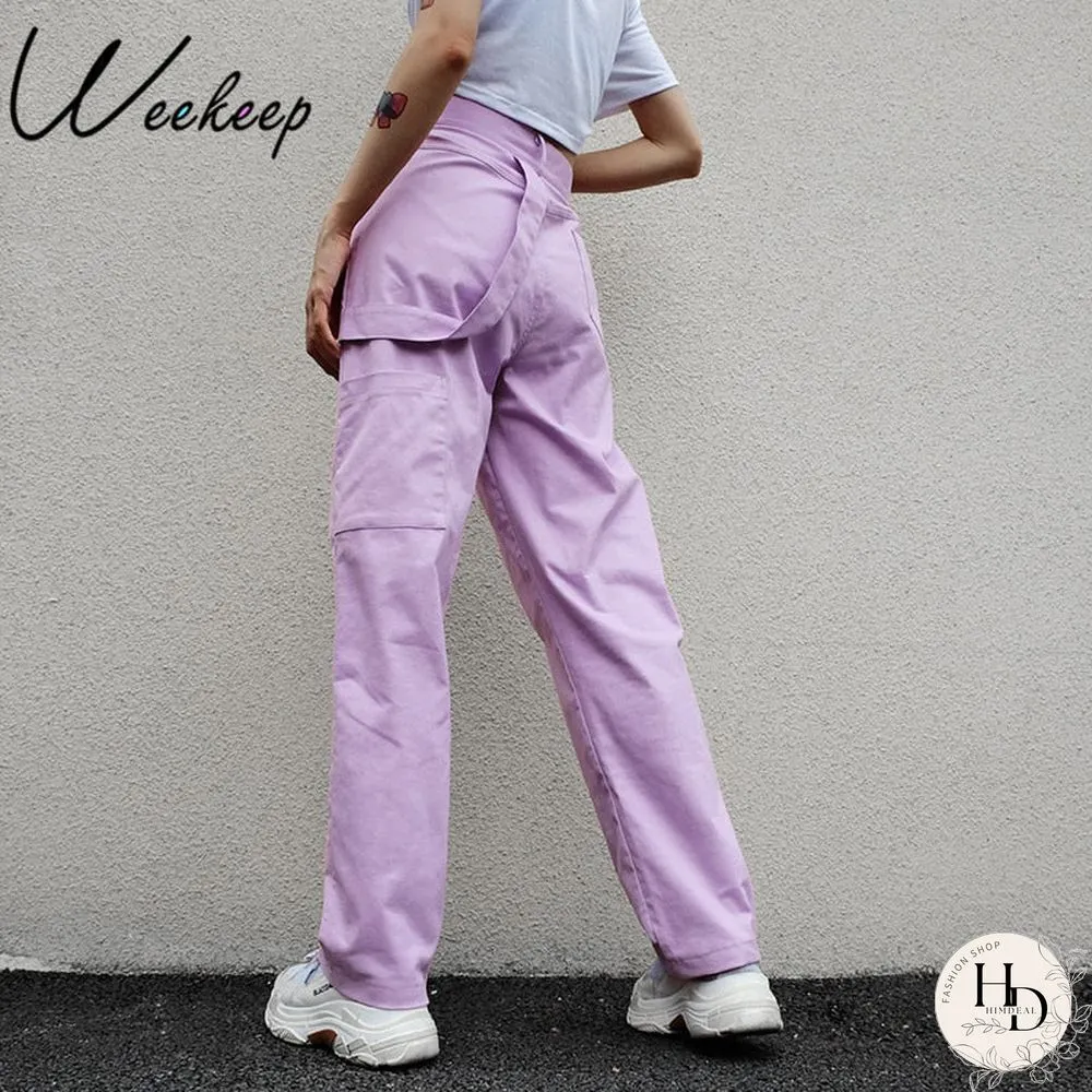 Weeekeep Loose High Waist Womens Pants Cotton Full Length Trousers Women Fashion Stretch