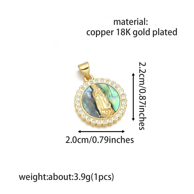 1 Piece 17 * 20mm Copper Shell Zircon 18K Gold Plated Virgin Mary Our Lady Of Guadalupe Pendant Jewelry Accessories