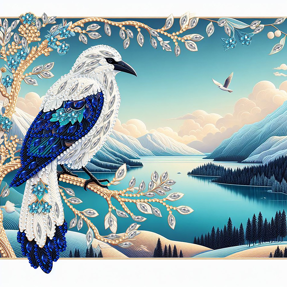 Lake Flowers Bluebird 30*30cm(canvas) special shaped drill diamond painting
