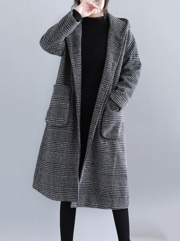 PlaidFusion - Women's Hooded Cashmere Coat