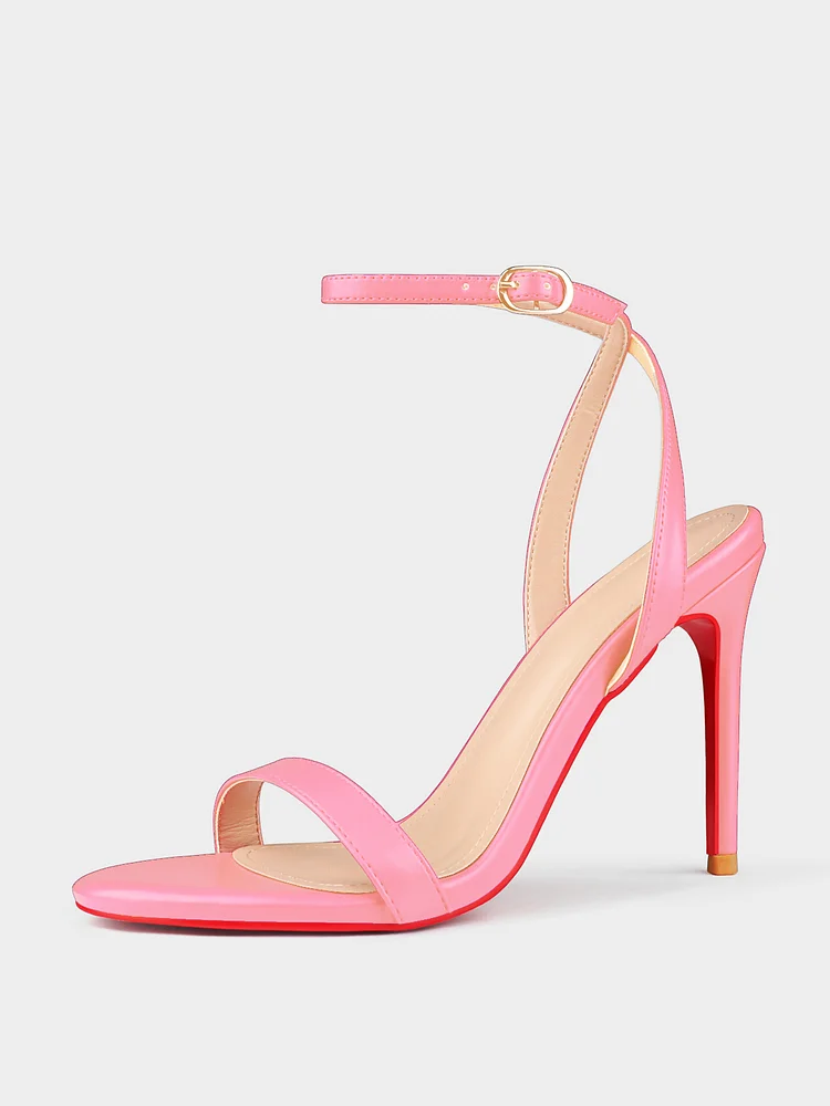 100mm Women's Round Toe Sandals Stiletto Red Bottom High Heels Ankle Strap Matte Shoes