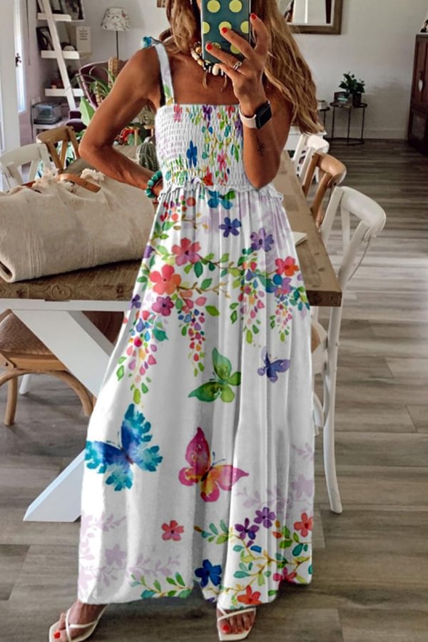 Pretty Floral Slip Camisole Neckline X-line Dress