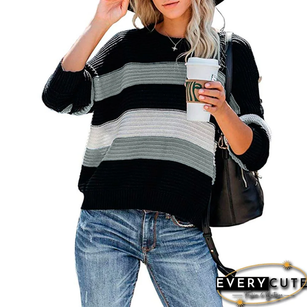Gray Color Block Netted Texture Sweater