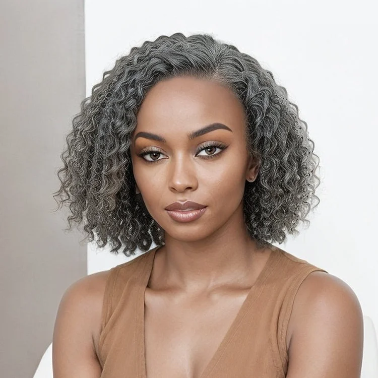 Trendy Style | Salt & Pepper Grey Hair Deep Curly HD 13x4 Lace Front Wig