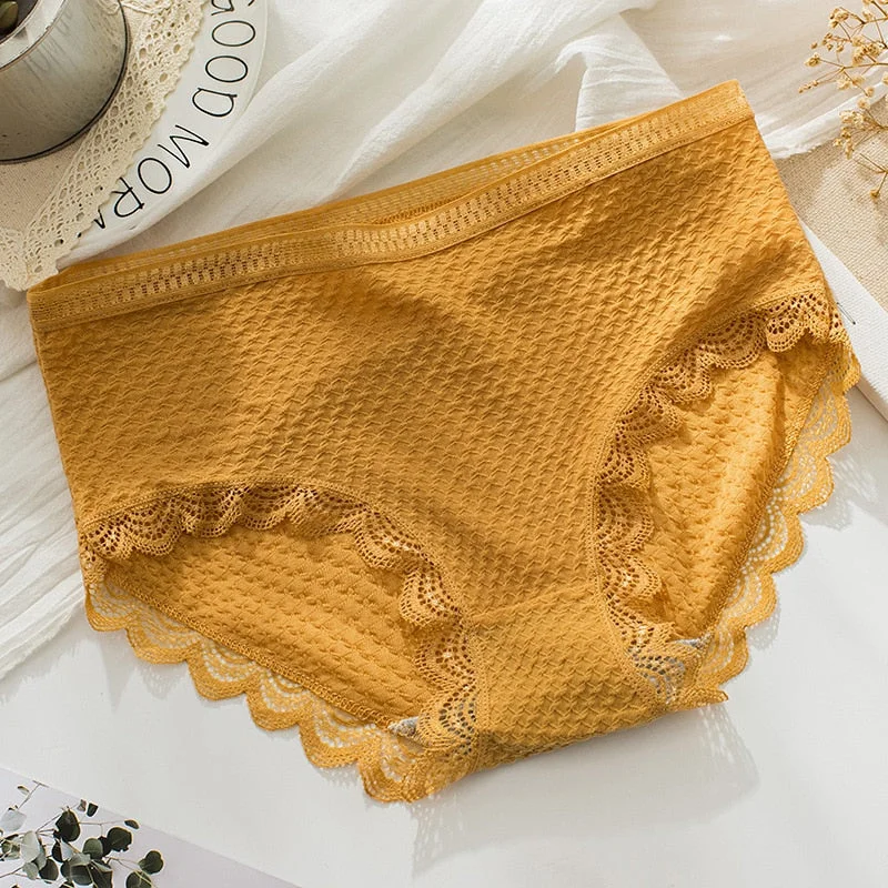 Women's Cotton Underwear Sexy Lace Panties Med Waist Seamless Briefs Plus Size Fashion Invisible Underpants Female Sexy Lingerie