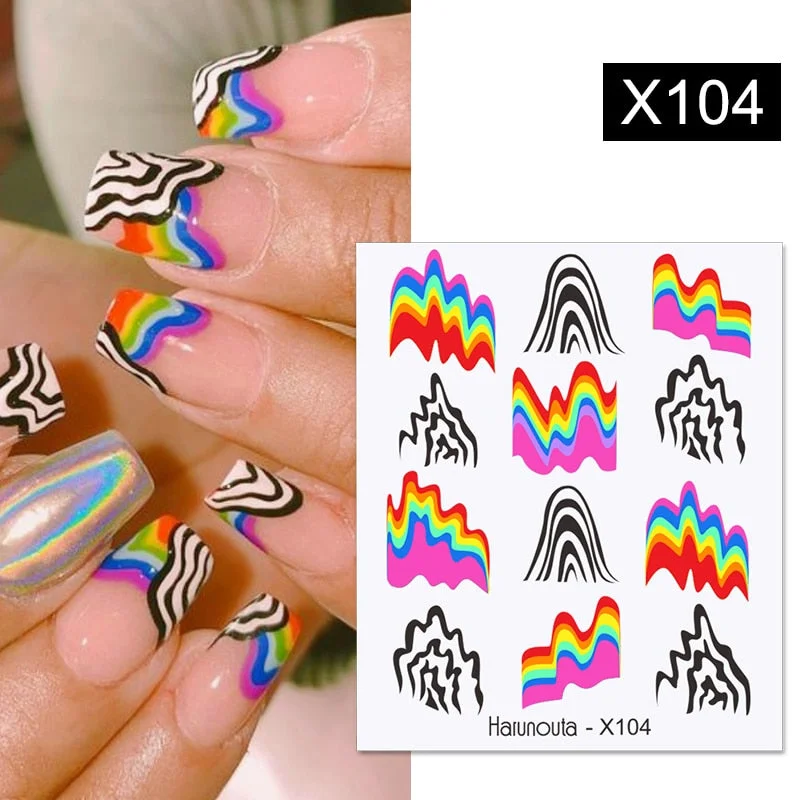 Harunouta Rainbow Wave Love Heart Pattern Water Decals Stickers Butterfly Dragon Geometry Slider For Nails Art Decoration DIY