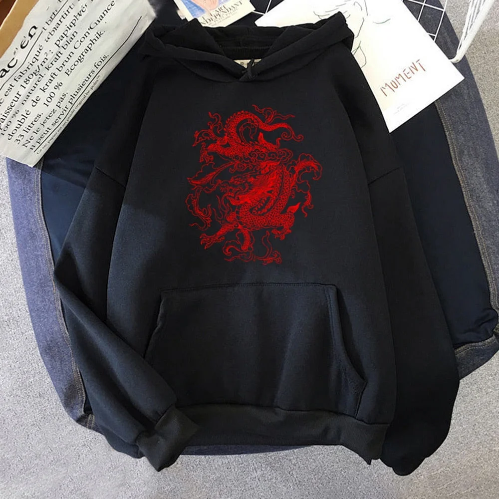Gothic Dragon Print Hoodies Women Harajuku Vintage Hoodie Sweatshirt Oversized Streetwear Y2k Casual Winter Autumn Grunge Coat