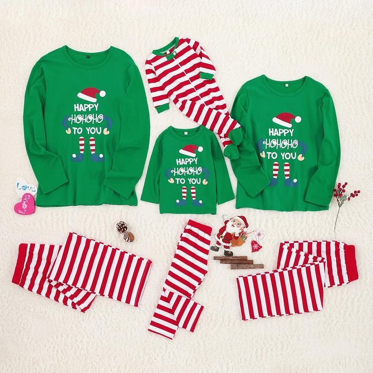 Happy HoHoHo To You Christmas Stripes Family Matching Pajamas Sets