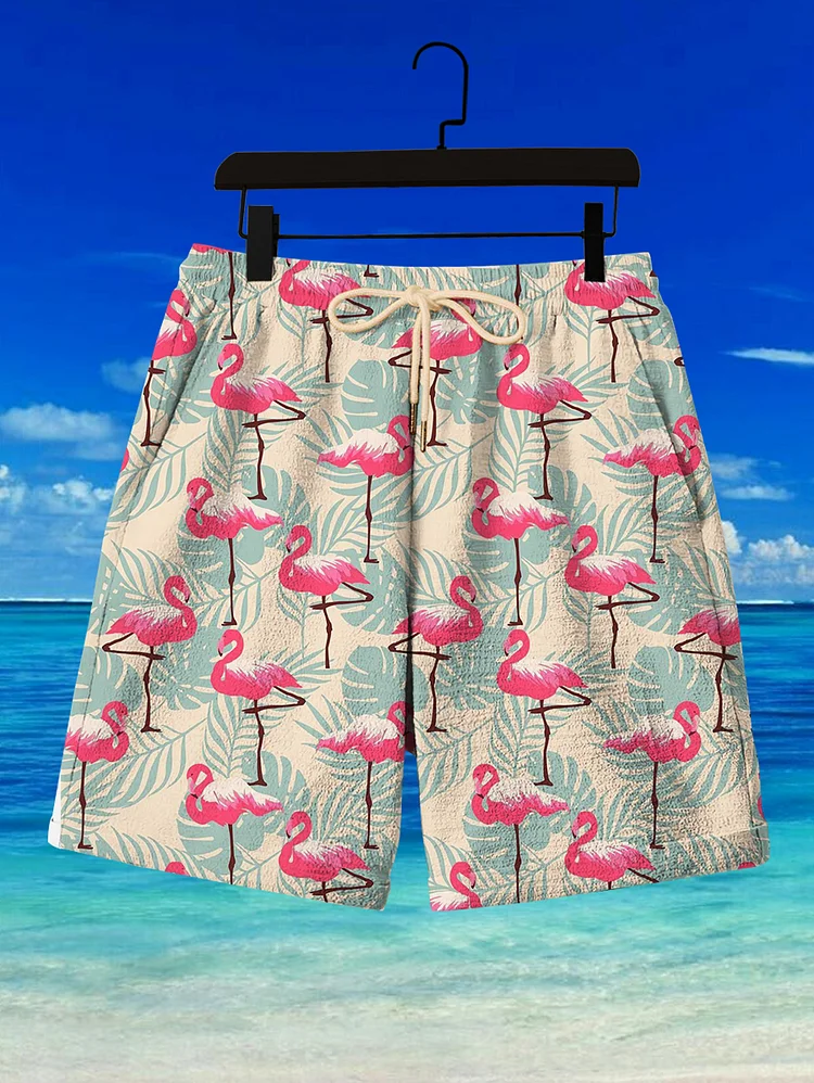 Men's Flamingo Tropical Plant Art Print Casual Shorts