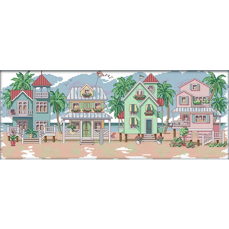 Joy Sunday Seaside Village 14CT Stamped Cross Stitch 54*21CM