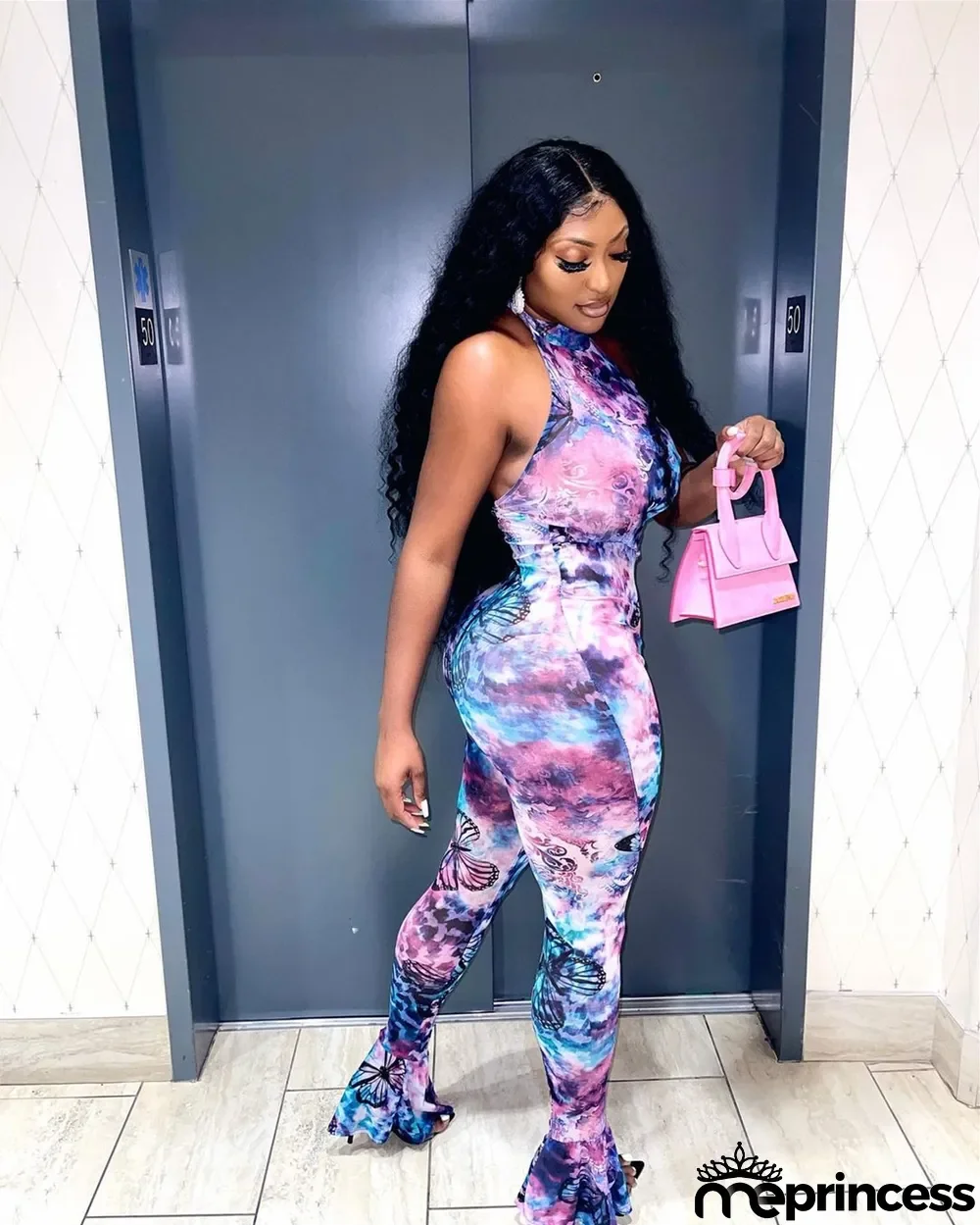 Sexy Butterfly Print Halter Jumpsuit