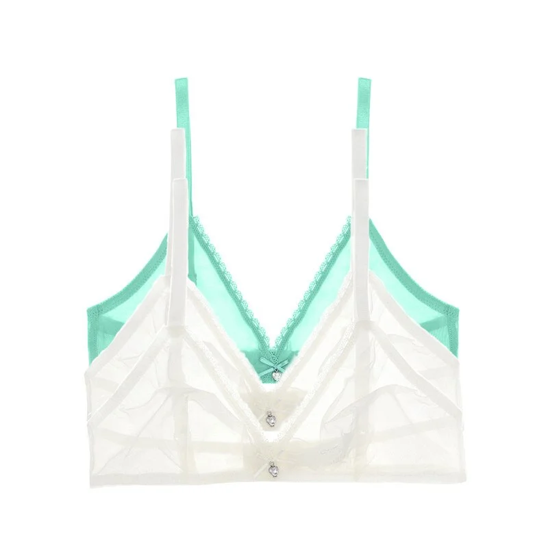 Varsbaby Sexy French Ultra-Thin Mesh Lingerie Lemon Yellow Mint Green Underwear Summer Breathable Bra Combination 3 PCS /Lot