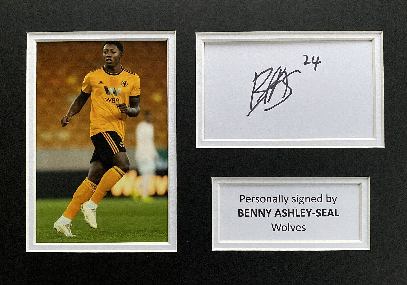 Benny Ashley-Seale Hand Signed White Card In A4 Wolves Mount Display