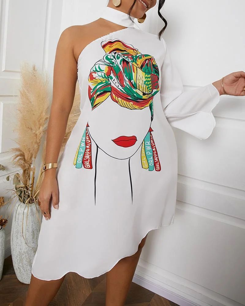 One-sleeve off-the-shoulder dress