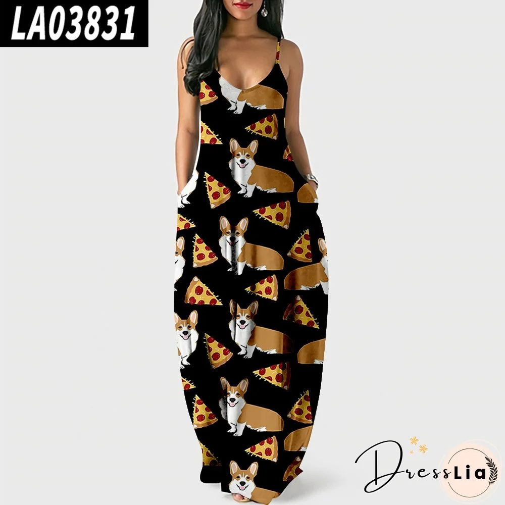 Summer Colorful Suspender Skirt Creative Loose Waist Digital Printed Dress