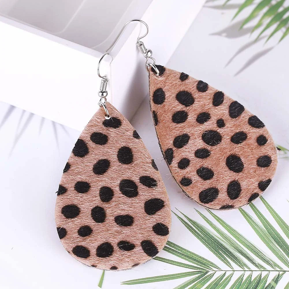 Leopard Drop Tear PU Leather Earrings
