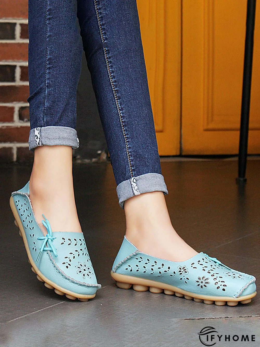 Cowhide Hollow Lace-up Portable Shoes | IFYHOME