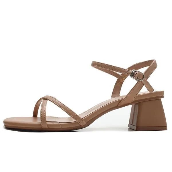 Lourdasprec Retro Woman Shoes Summer Beige Heeled Sandals Buckle Open Toe Med Original Black Fashion High New Peep Medium Comfort Girls